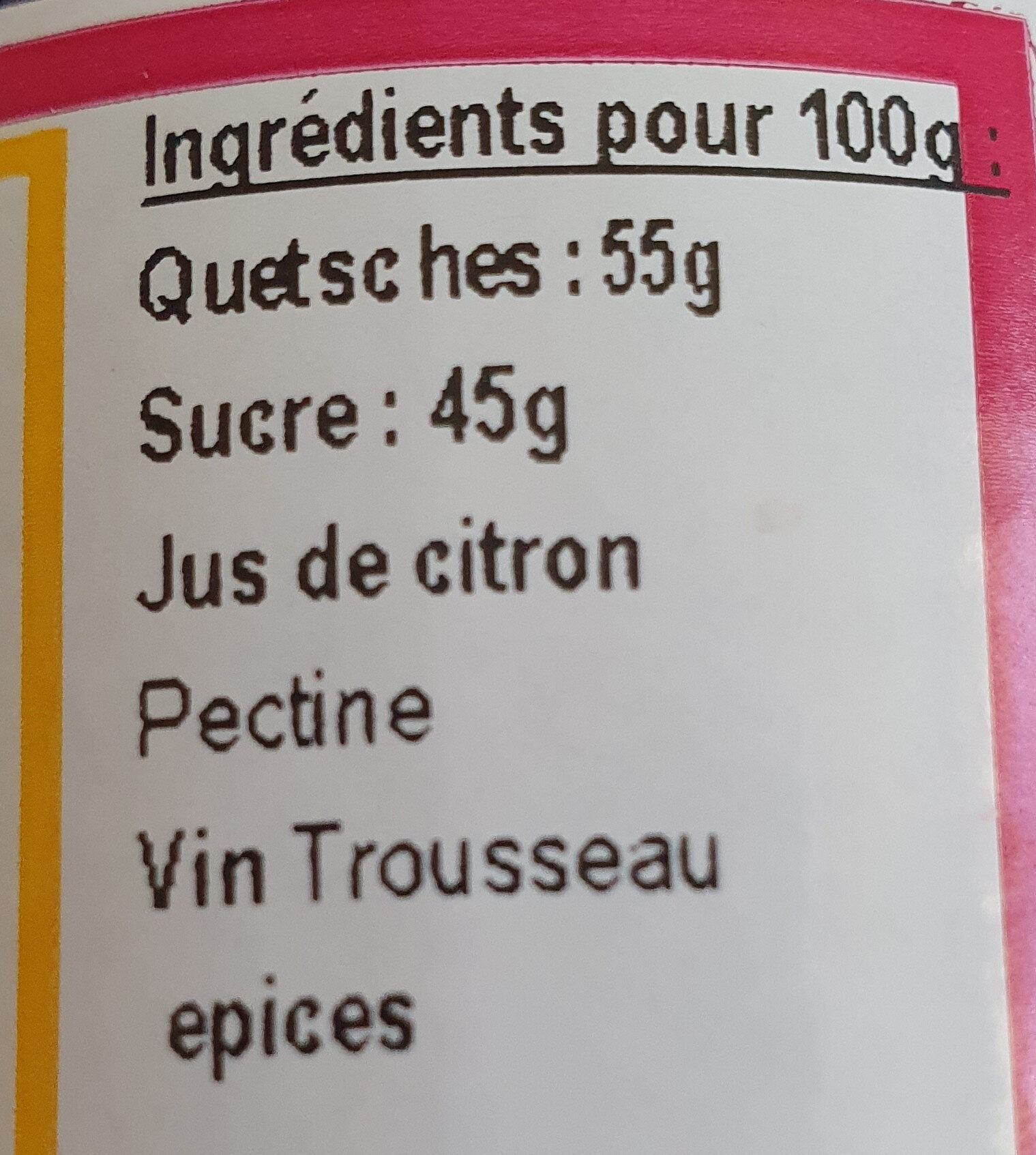 Confiture de Quetsches au Trousseau - Ingredients - fr