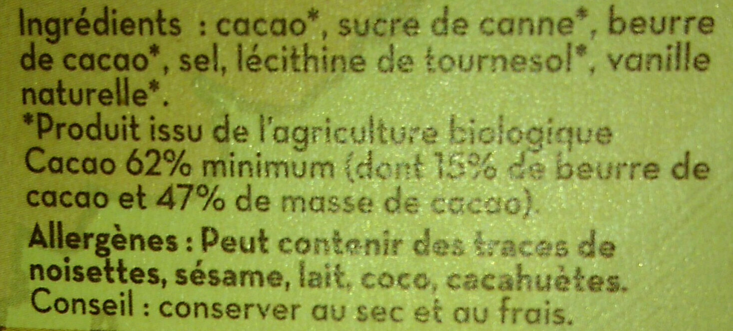 62% cacao noir - Ingredients - fr