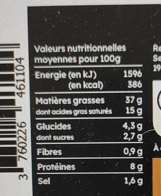 Tartinable Canard Cèpes 100g Chef de France - Tableau nutritionnel