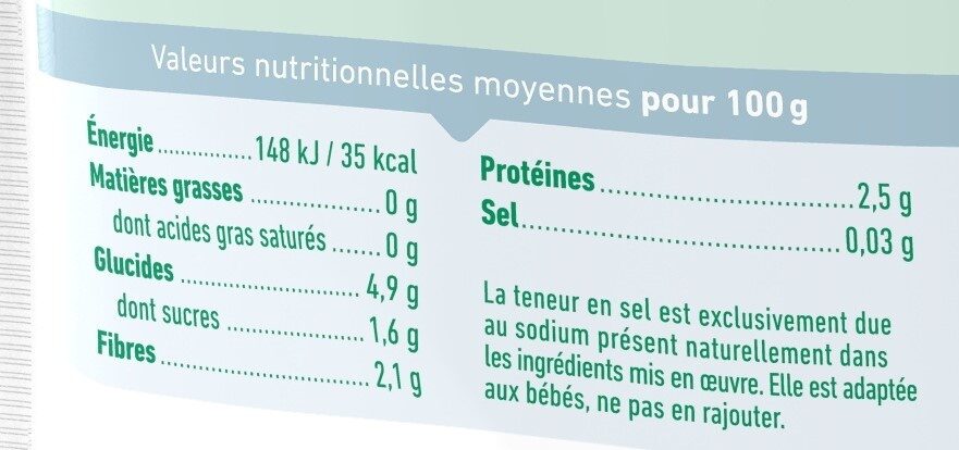 Purée surgelée de brocoli bio lisse pour bébé dès 4 mois - Nutrition facts - fr