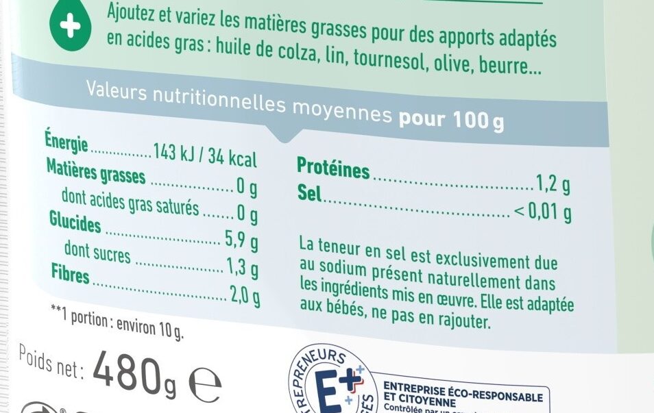 Purée surgelée d'aubergine bio avec petits morceaux fondants pour bébé dès 9 mois - Nutrition facts - fr