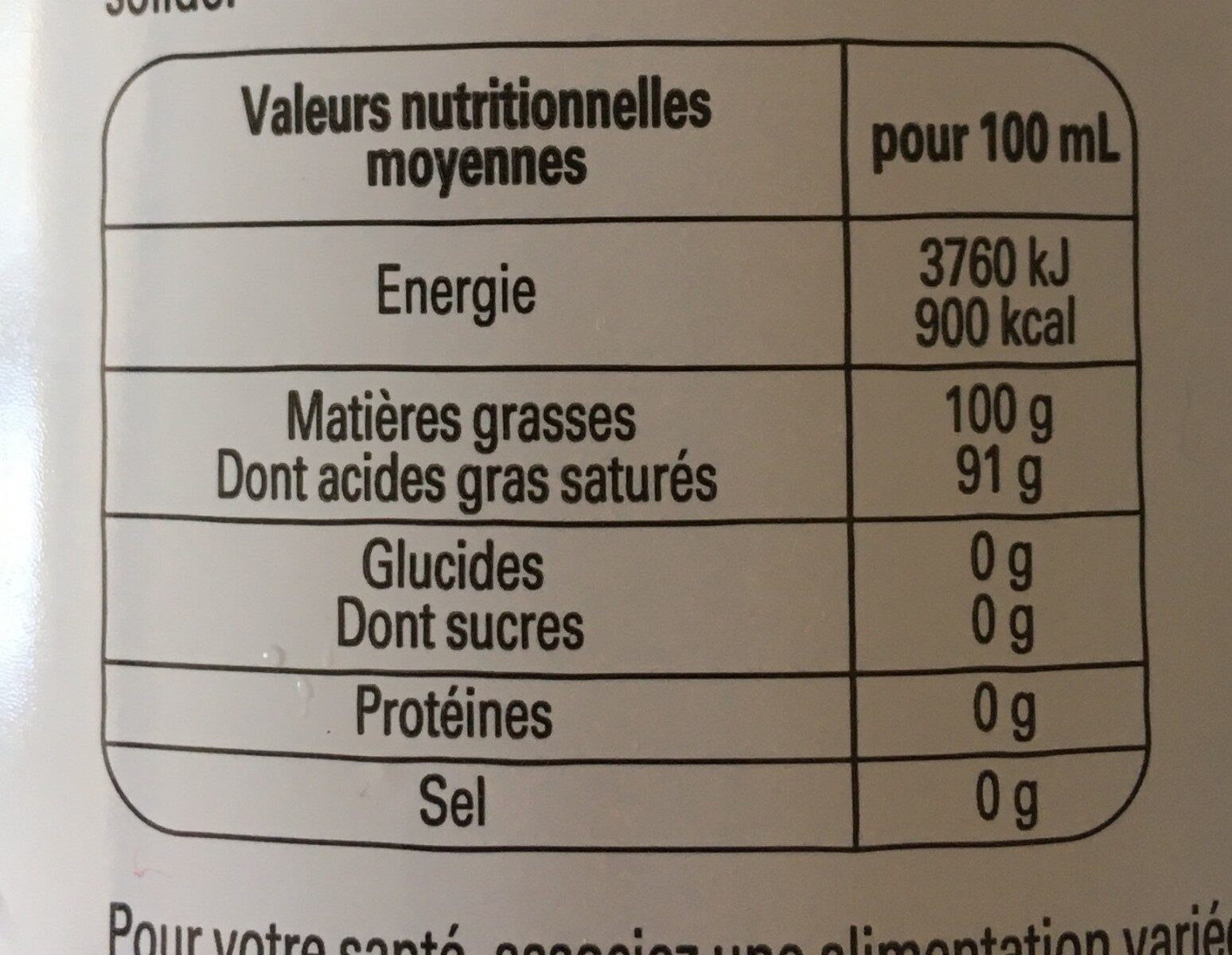 Huile de coco desodorisee - Nutrition facts - fr