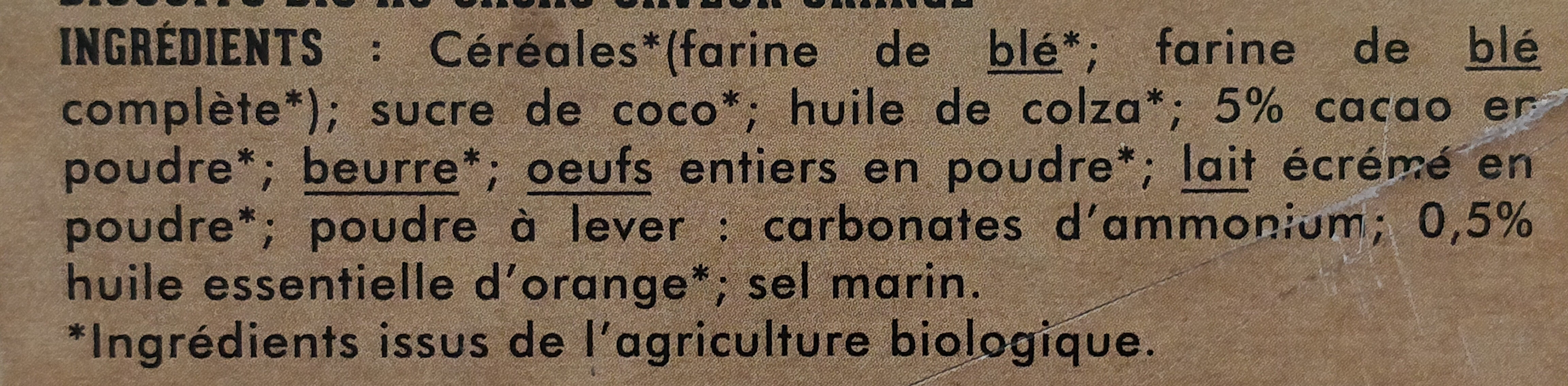 Biscuits bio au cacao saveur orange - Ingredients - fr