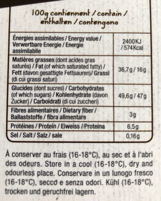 Chocolat noir 70%  bio - Voedingswaarden - fr
