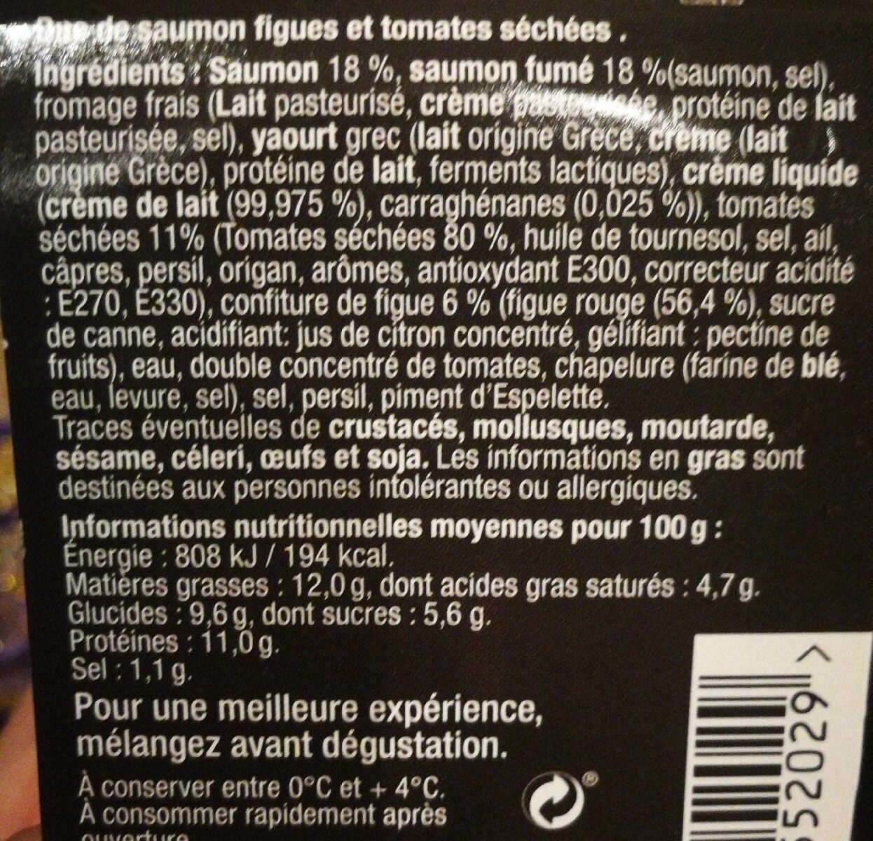 Duo de saumon aux tomates séchées et figues - Nutrition facts - fr
