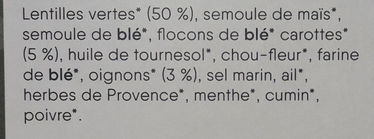 Boulettes Lentilles vertes - Oignons - Carottes - Ingredienser - fr