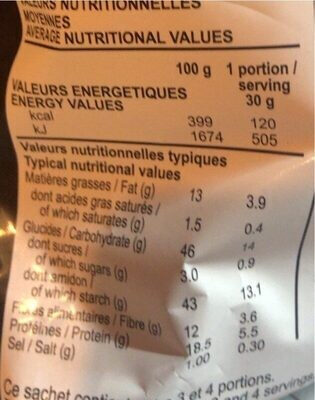 Chips poiss chiches - Nutrition facts - fr