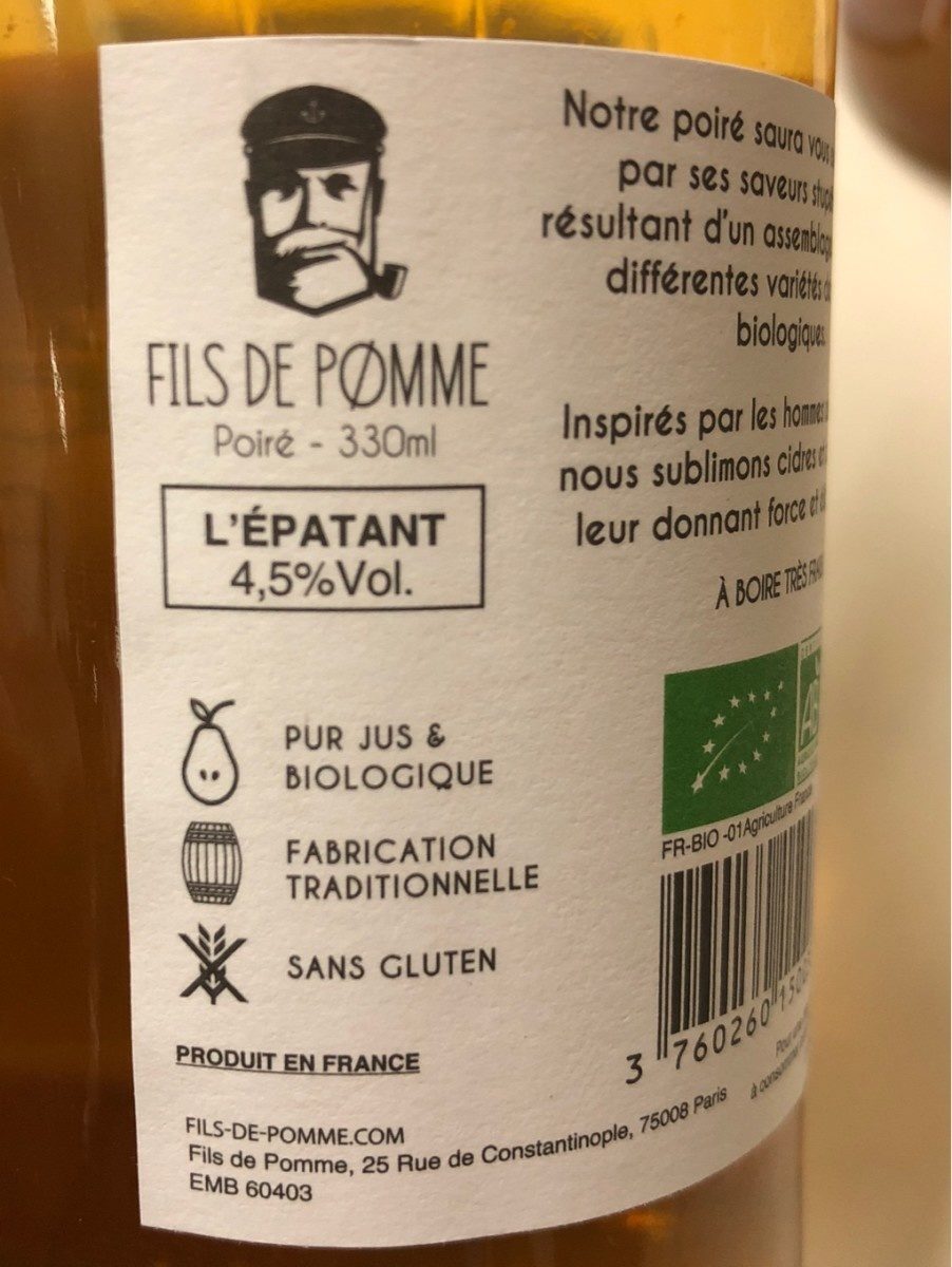 Cidre Poiré Bio "L'Épatant" - Ingredients - fr