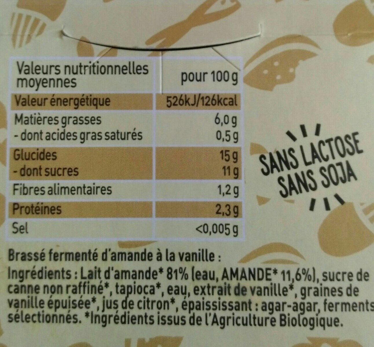 Brassé d'amande à la vanille - Nutrition facts - fr