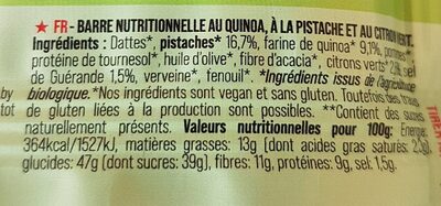 Quinoa Pistache Citron vert - Nutrition facts - fr