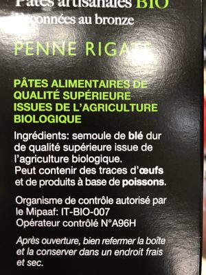Penne Rigate - Ingrédients