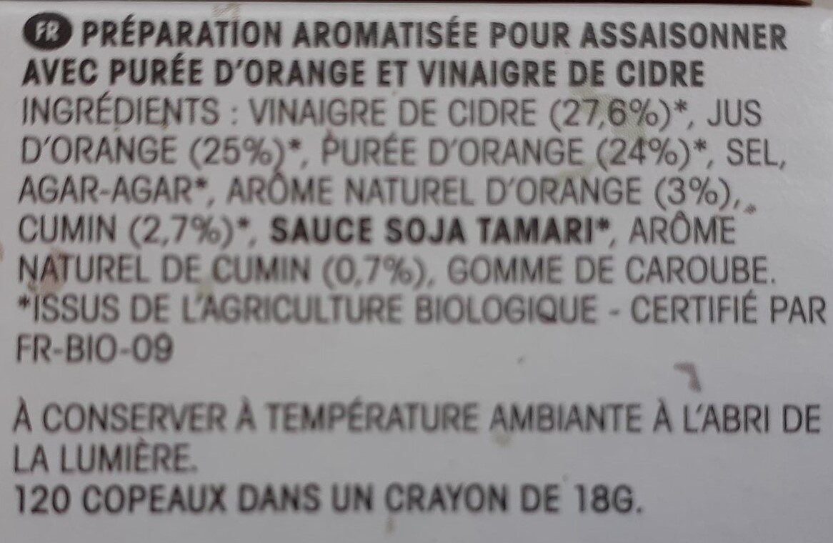 Crayon d'assaisonnement à tailler Orange & cumin (BIO) - Ingredients - fr