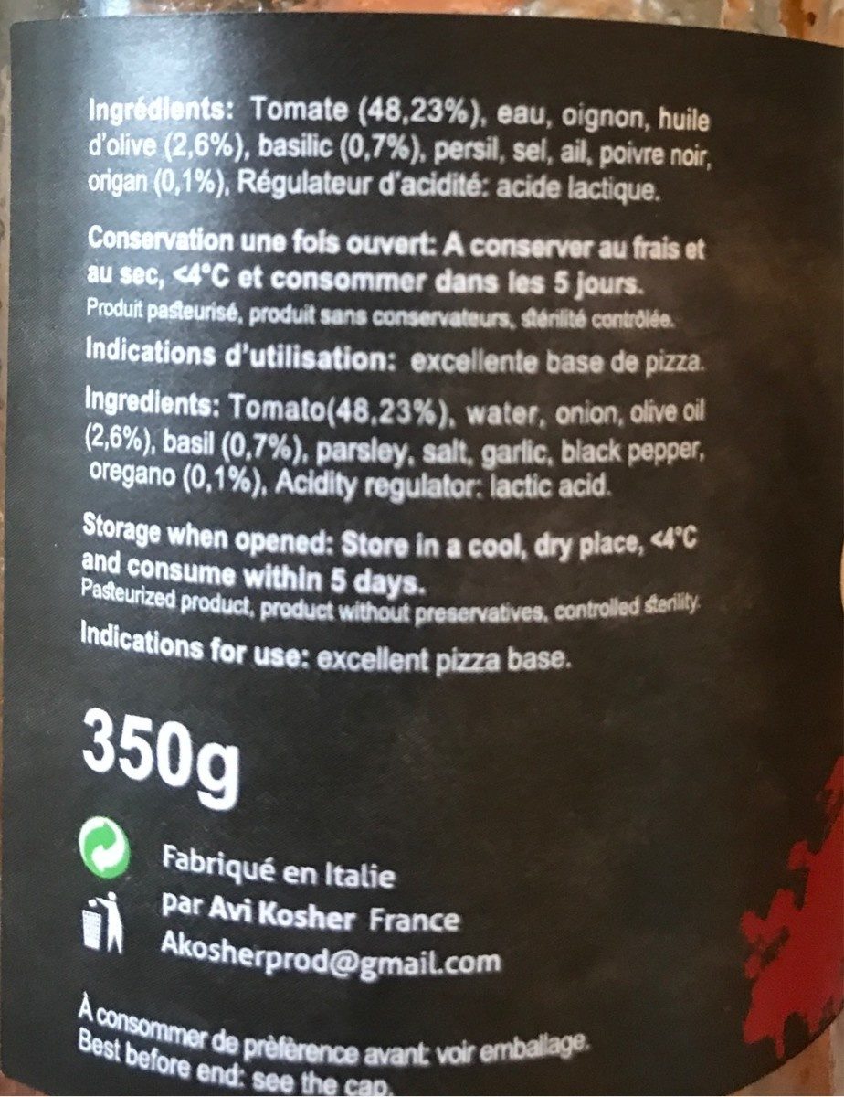 Sauce Pizza - Nutrition facts - fr