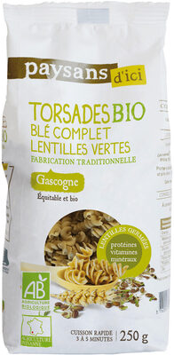 Torsades bio blé complet lentilles vertes - Product - fr