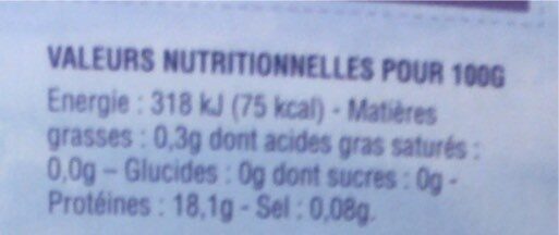 Coeurs de filets de cabillaud de l’Atlantique - Tableau nutritionnel