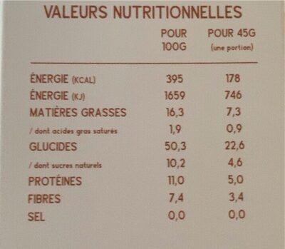 Granola bio vanille & graines - Tableau nutritionnel