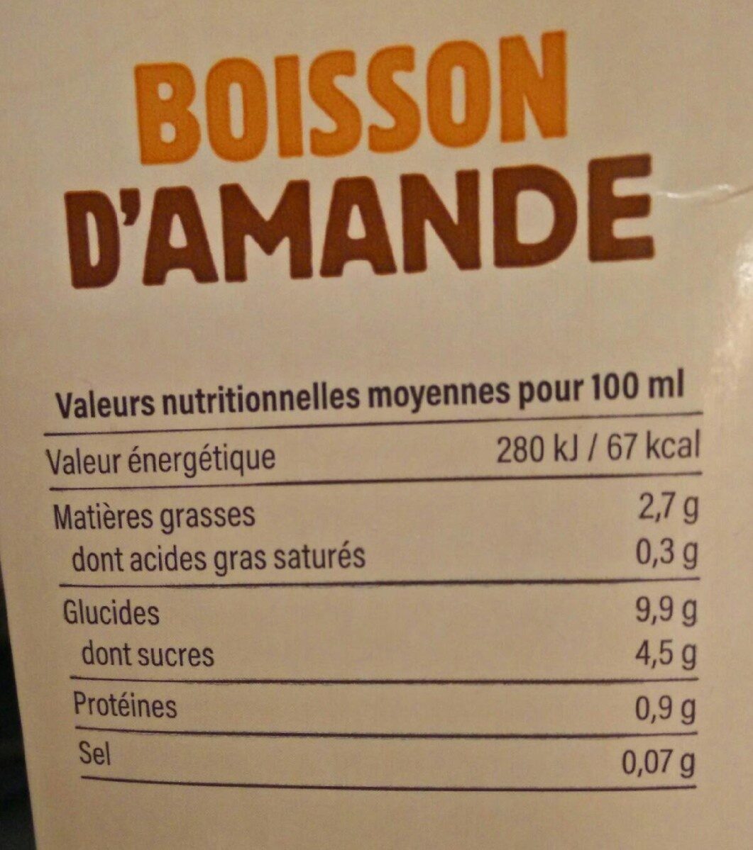 Boisson d'amande - Información nutricional - fr
