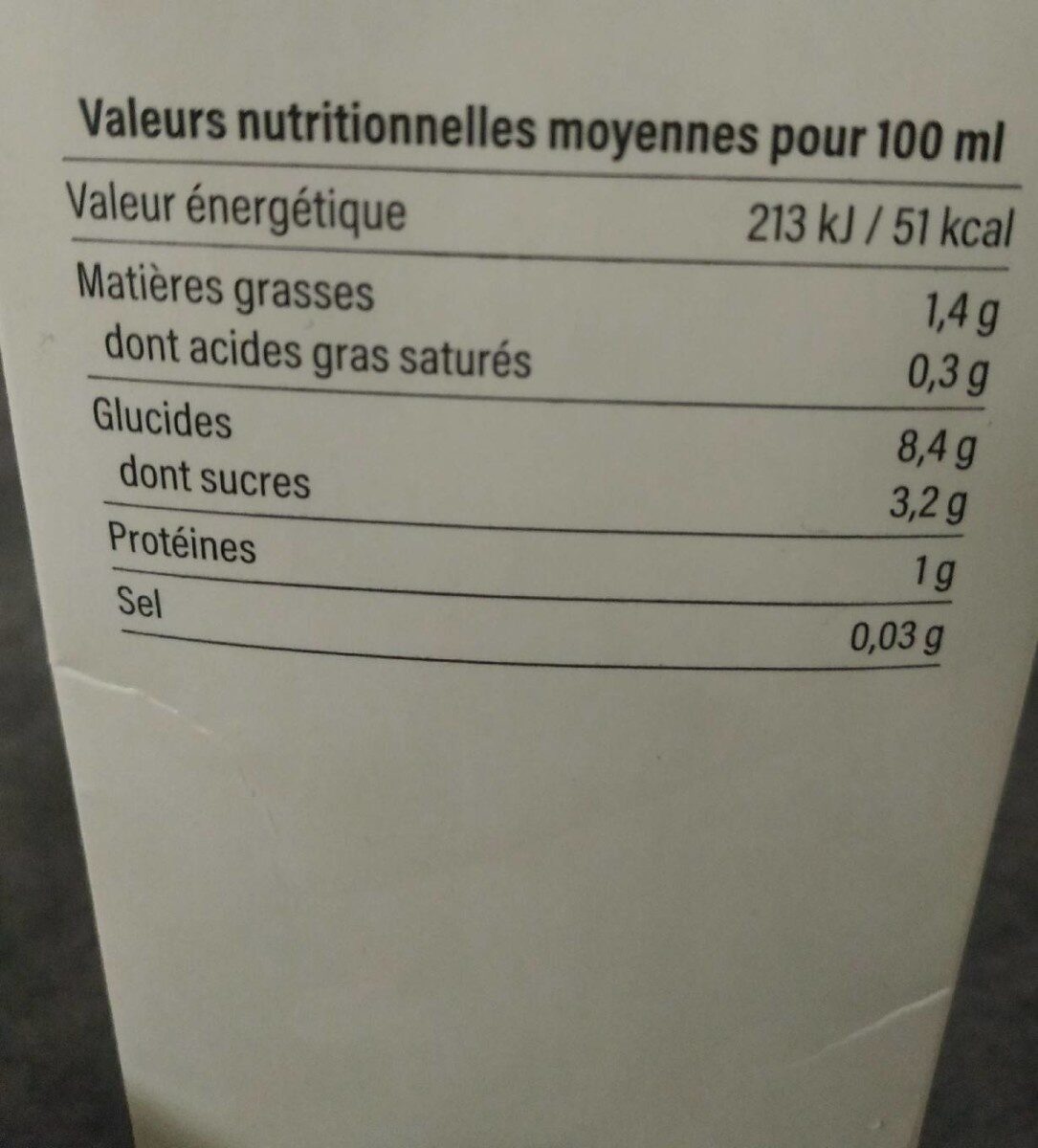 Boisson d'avoine - Nutrition facts - fr