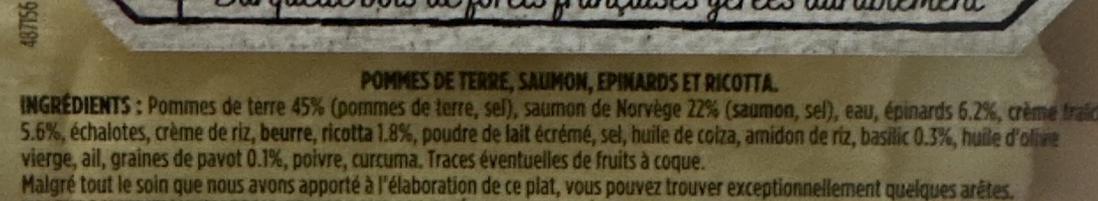 Pavé de saumon Ecrasé de pommes de terre et crème ricotta épinard - Ingredienti - fr