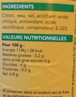 citrons confits - Nutrition facts - fr