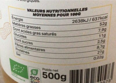 Purée 100% cacahuète - Nutrition facts - fr