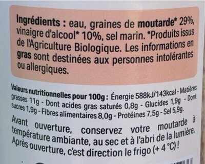 Moutarde à l'Ancienne Bio - Nutrition facts - fr