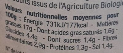 Crème d'Artichauts Bio - Tableau nutritionnel