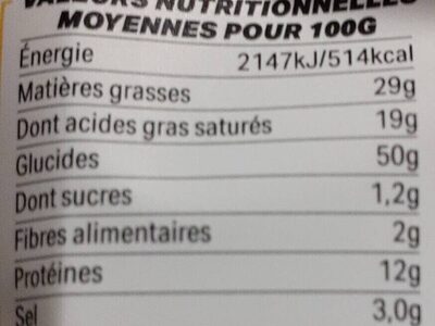 Palmiers fromage - Nutrition facts - fr