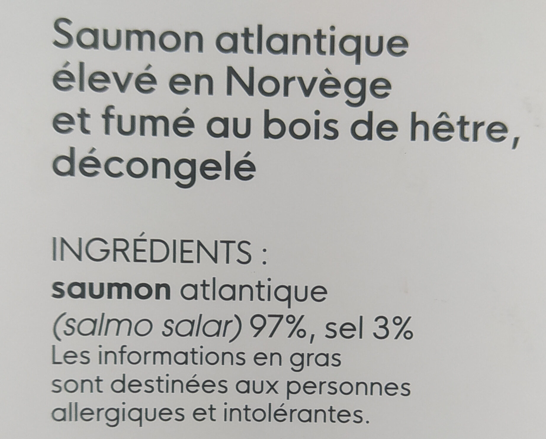 Saumon fumé au bois de hêtre et élevé en Norvège - Ingredienser - fr