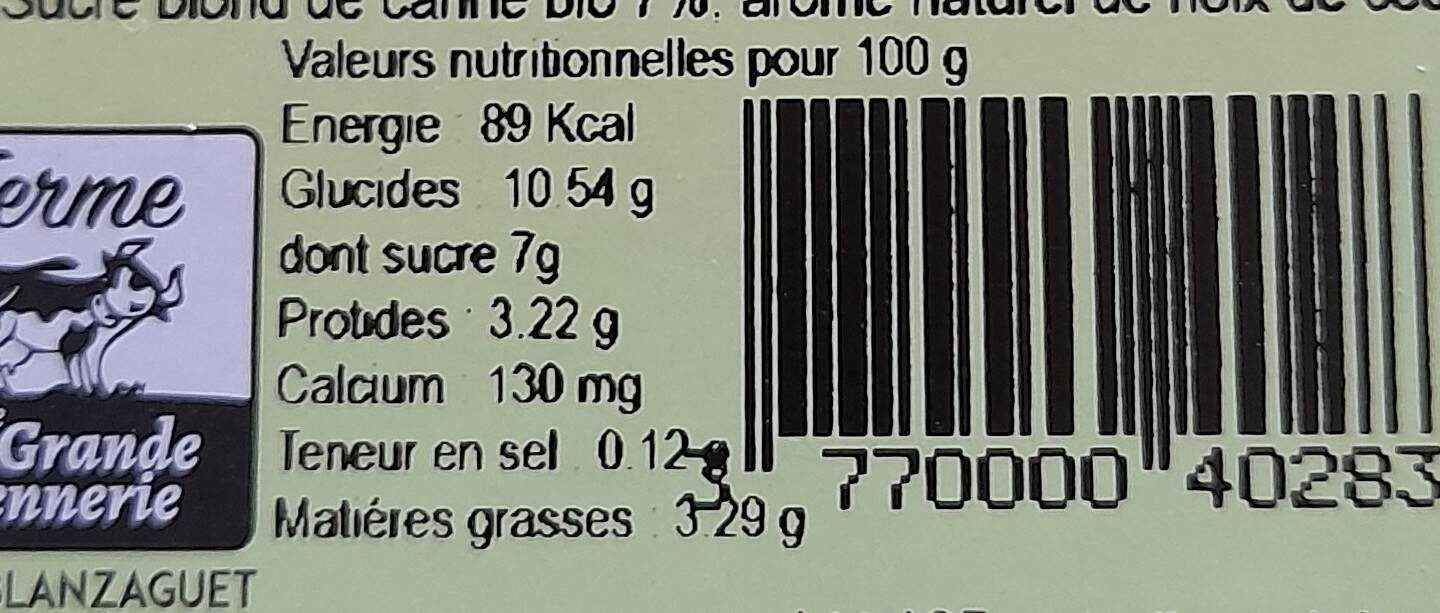 Yaourt bio sucré aromatisé noix de coco - Tableau nutritionnel