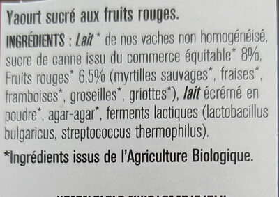 Yaourt bio fruits rouge - المكونات - fr