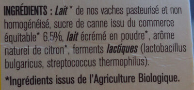 Yaourt Bio Citron - Ingredients - fr