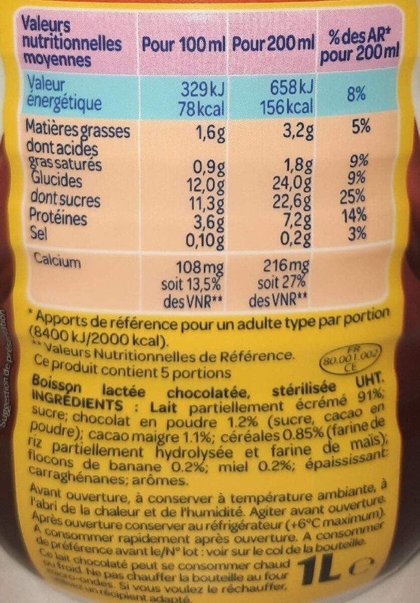 Lait chocolat - Voedingswaarden - fr