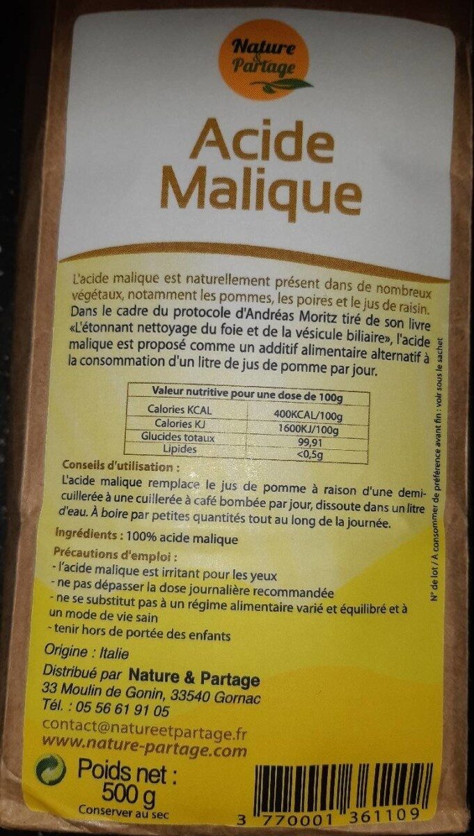 Acide Malique - 500 G - Nature & Partage - Product - fr