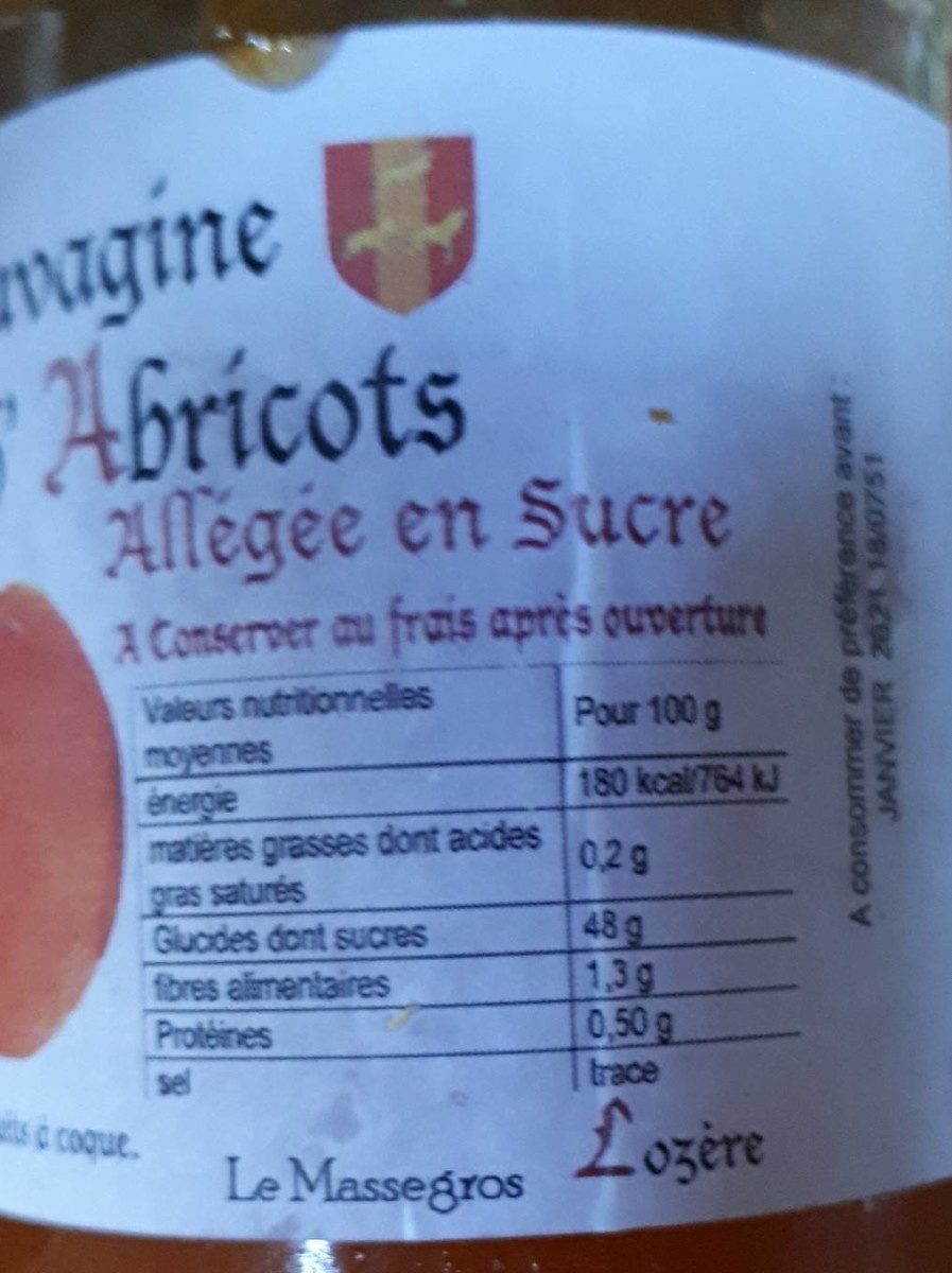 Confiture d'abricots - Tableau nutritionnel