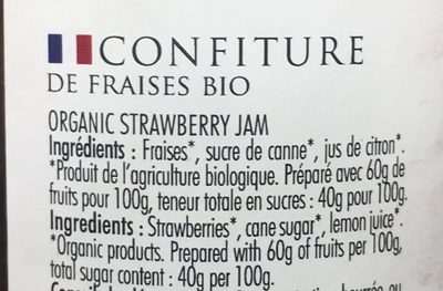 Confiture de fraise Bio - Ingrédients