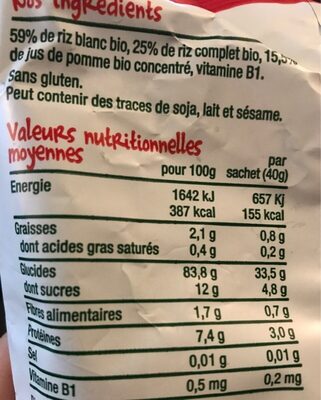 Mini-galettes de riz à la pomme - Nutrition facts - fr