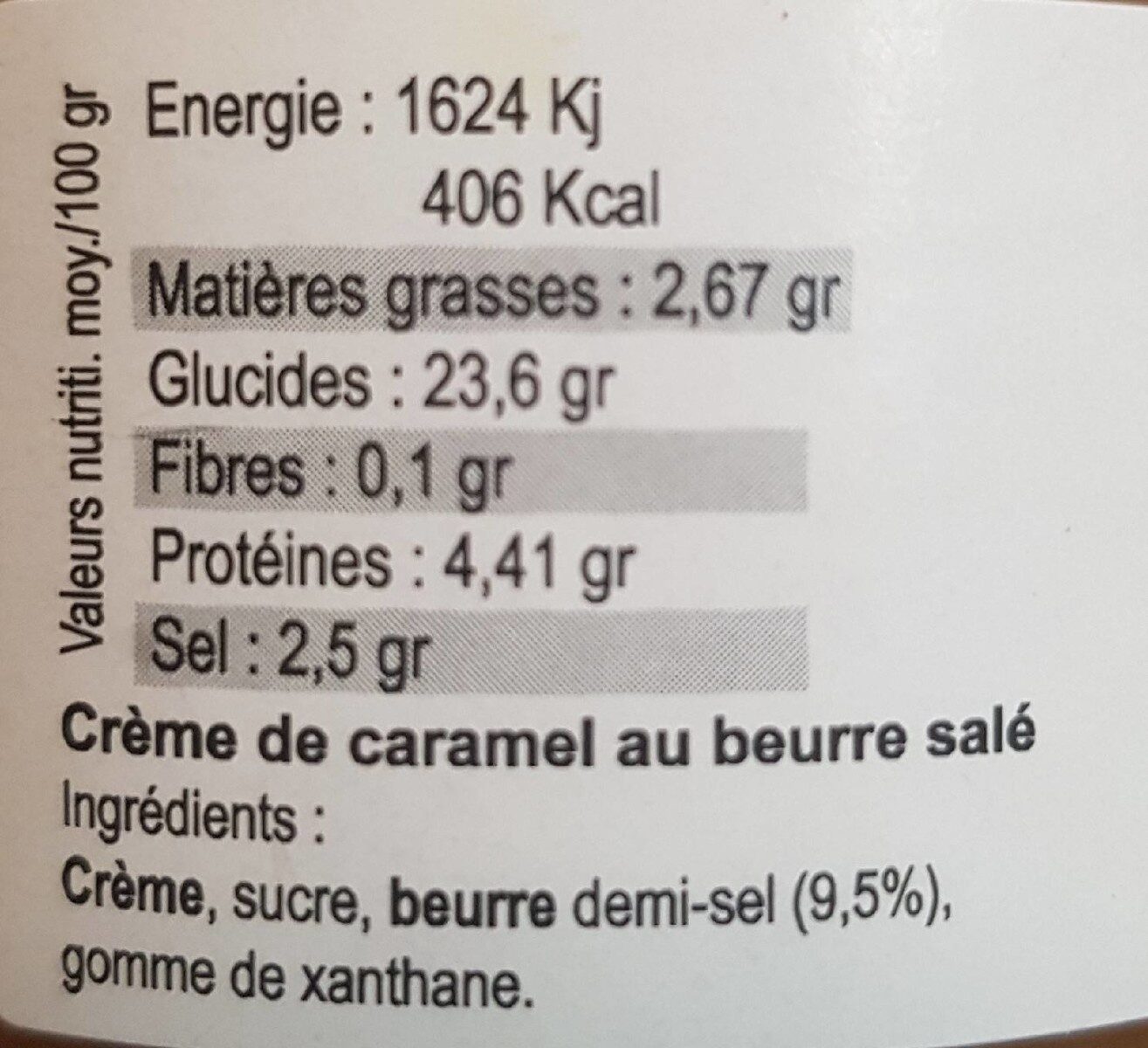 Crème de caramel au beurre salé - Nutrition facts - fr