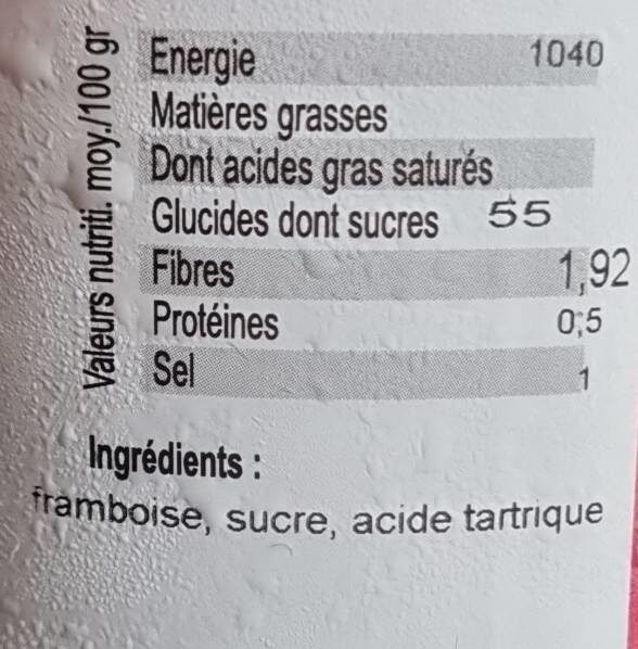 Confiture framboise épépinée - Nutrition facts - fr