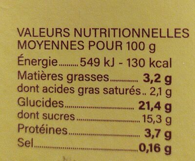 Teurgoule à la Vanille 2 x 110 g - Tableau nutritionnel