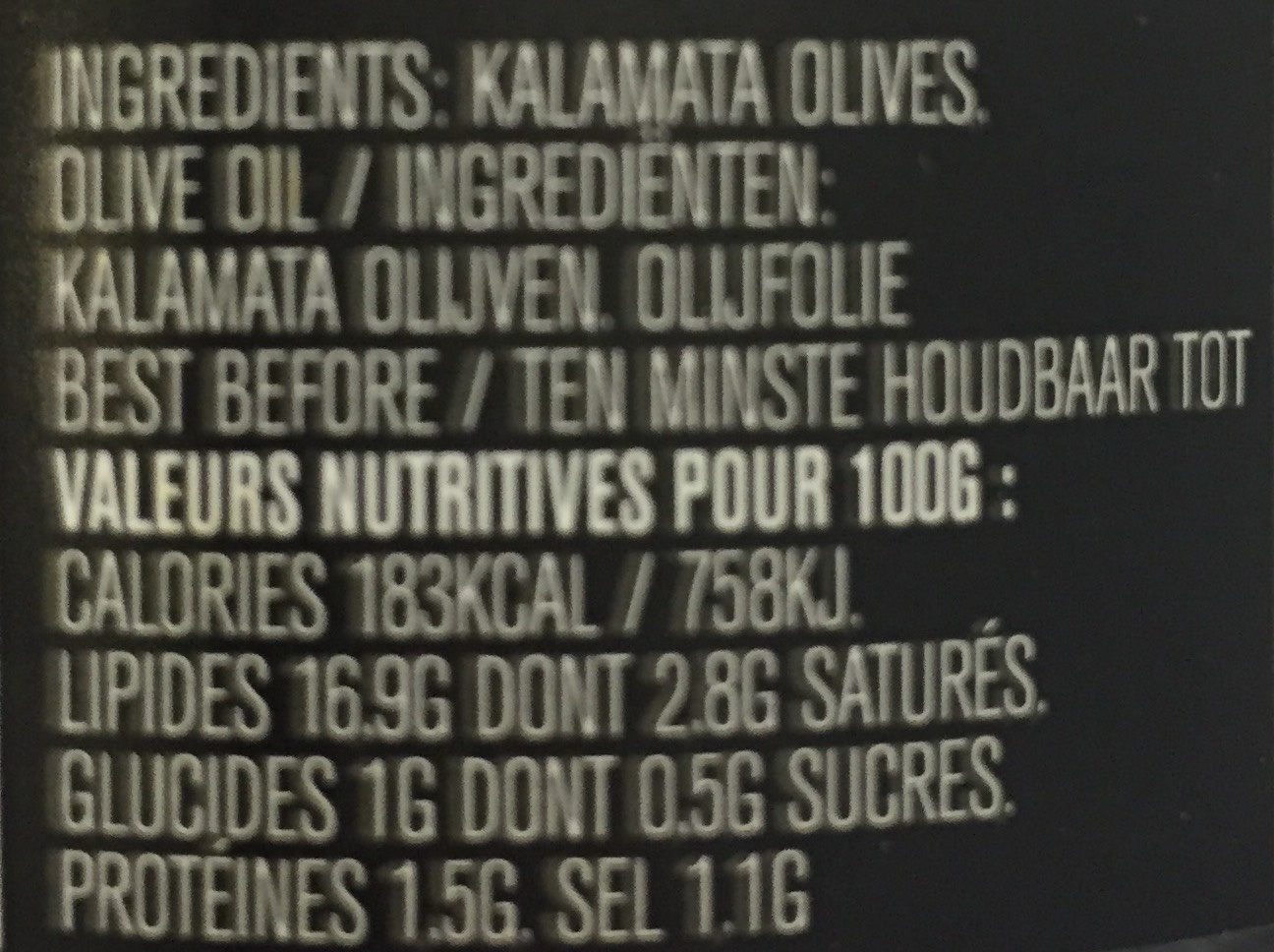 Mézé d'olive Kalamata - Voedingswaarden - fr
