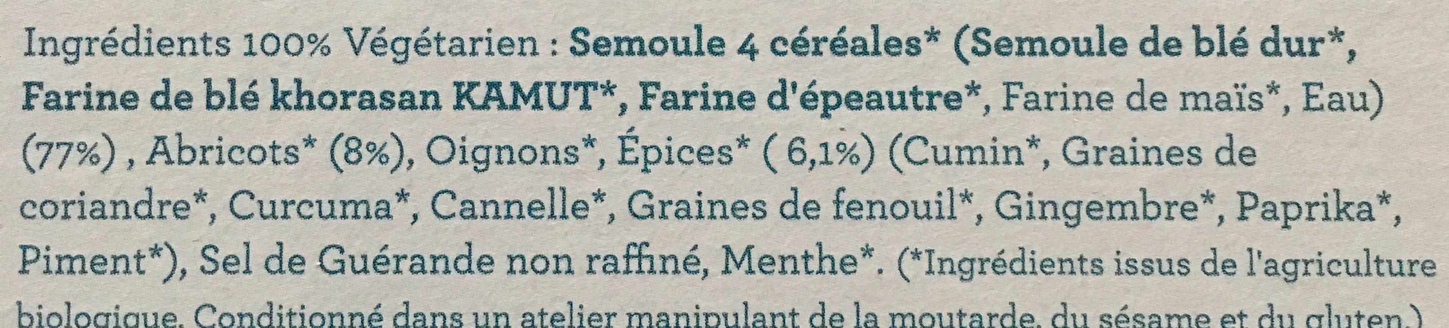 Couscous 4 cereales aux abricots et epices - Ingredients - fr