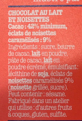 Chocolat Au Lait & Noisettes - Ingrediënten - fr