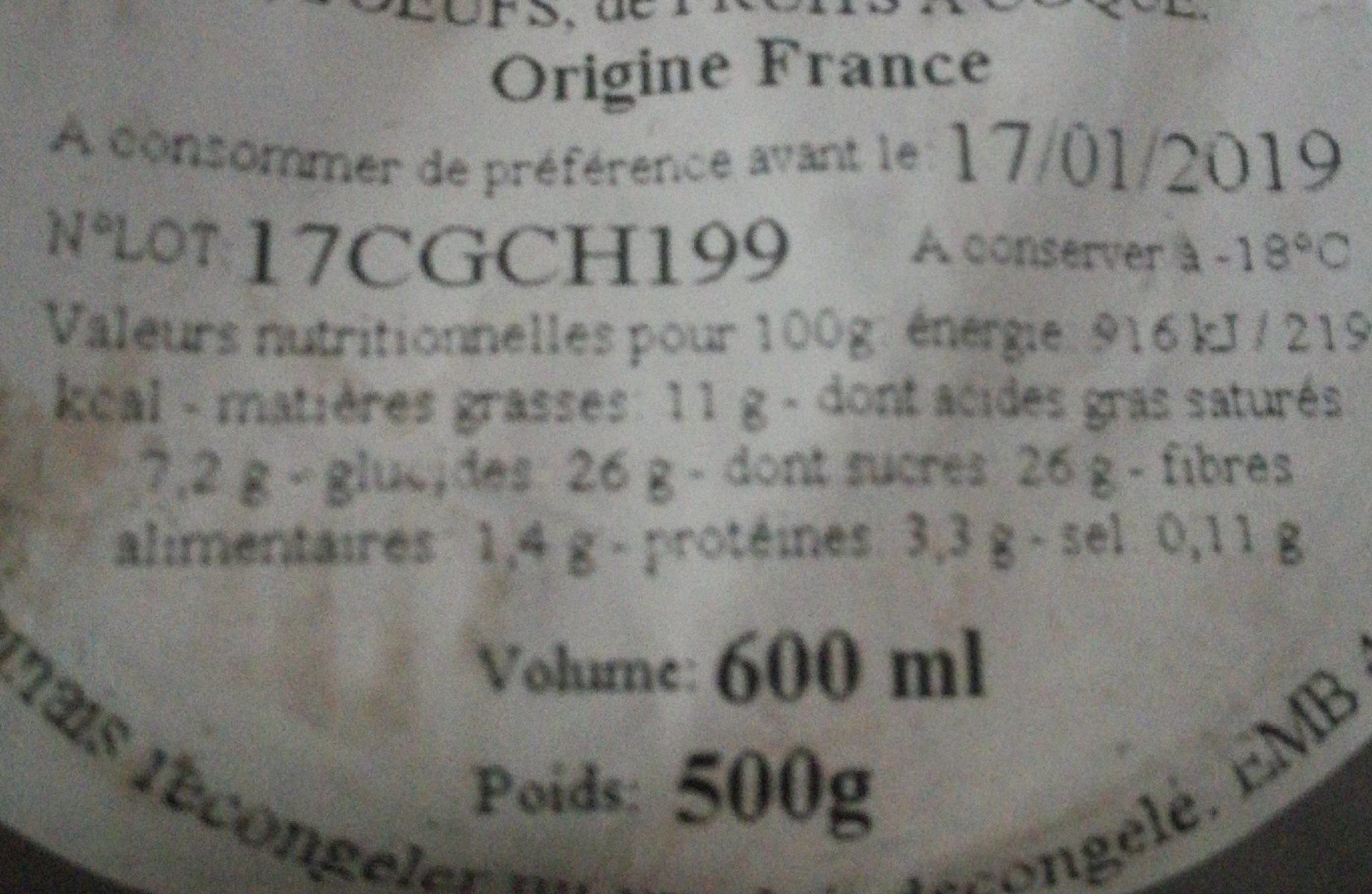 Glace chocolat - 营养成分 - fr