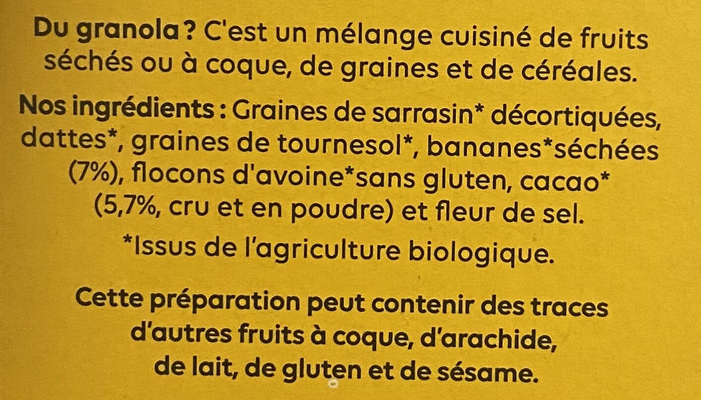 Granola Cacao - Banane - Ingredients - fr