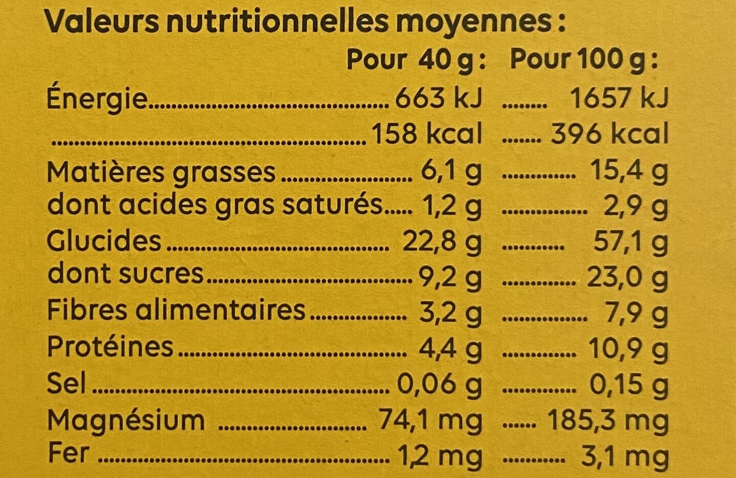 Granola Cacao - Banane - Nutrition facts - fr