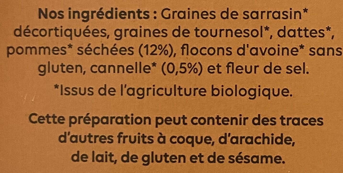 Granola Pomme - Cannelle - Ingredients - fr