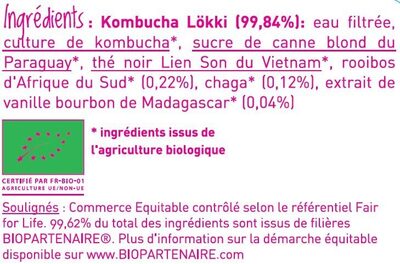 Kombucha Chaga Rooibos Vanille - Ingrediënten - fr