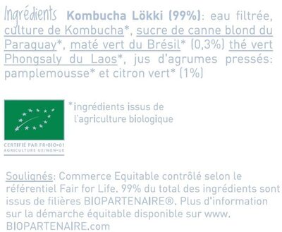 Kombucha Maté Agrumes - Ingrediënten - fr