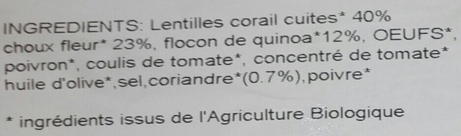Burger végétal Lentilles Corail - Zutaten - fr